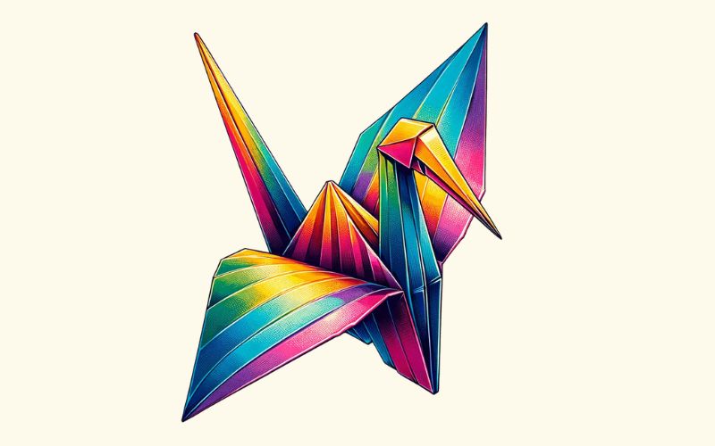 A realism style origami crane tattoo design. 