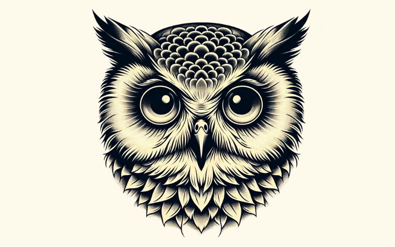Um desenho de tatuagem de olhos de coruja em estilo realista.  