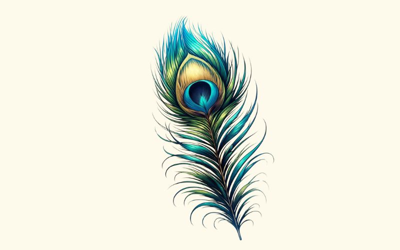 Un disegno di tatuaggio con piume di pavone in stile realistico.  