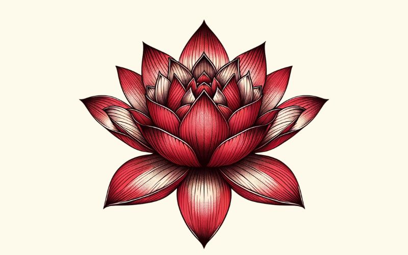 A realism style red lotus tattoo design. 