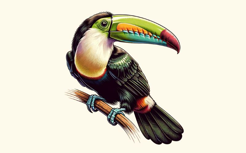 Un dessin de tatouage de toucan de style réaliste.