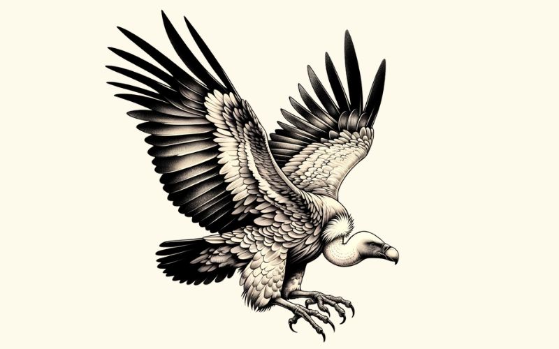 Un disegno di tatuaggio di avvoltoio volante in stile realistico.