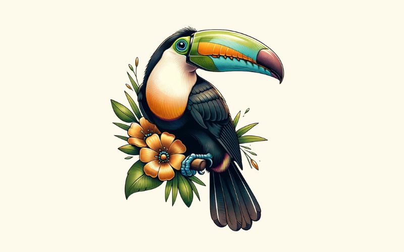 Un dessin de tatouage de toucan de style réaliste.