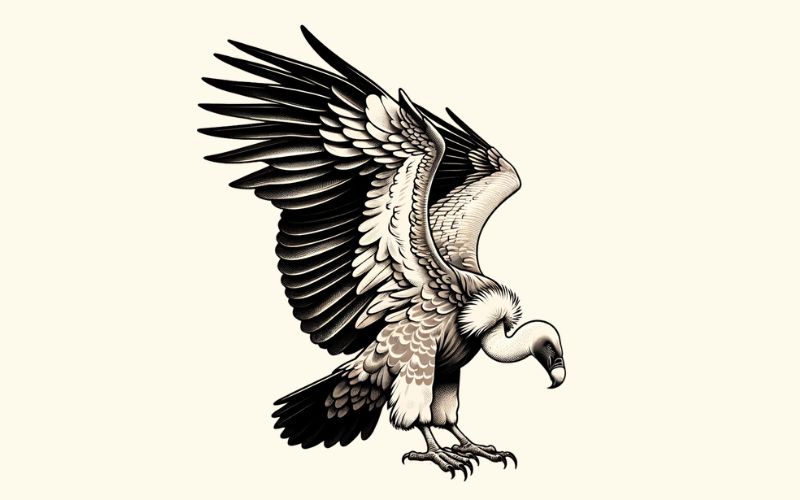 Un dessin de tatouage de vautour de style réaliste.