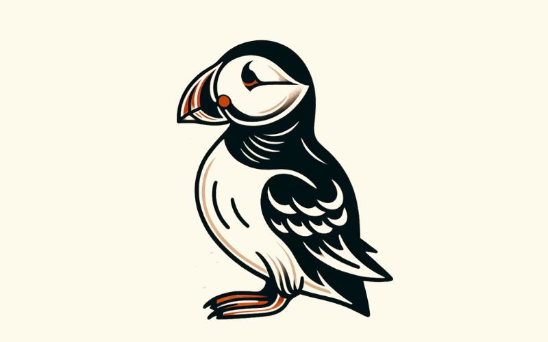 A traditional minimalist style puffin tattoo design.