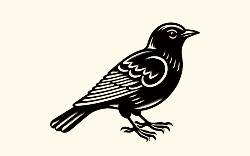 A watercolor style blackbird tattoo design.