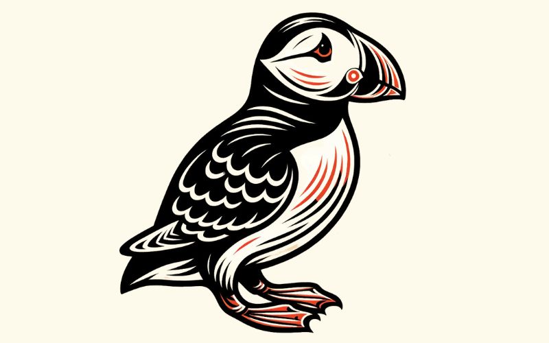 A traditional style puffin tattoo design. 
