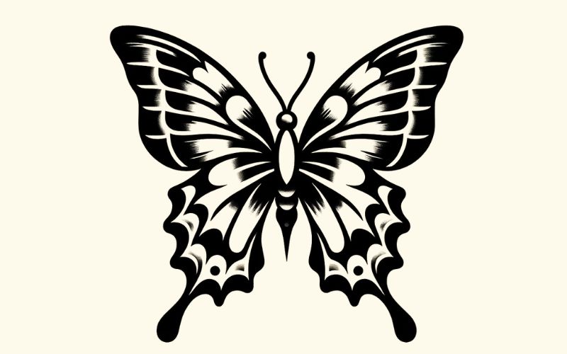 A traditional style black butterfly tattoo design.