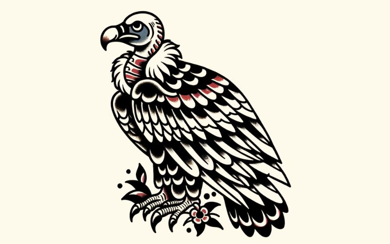 Un disegno di tatuaggio di avvoltoio in stile tradizionale.