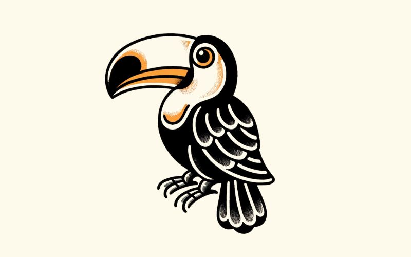 Un dessin de tatouage de toucan de style traditionnel.