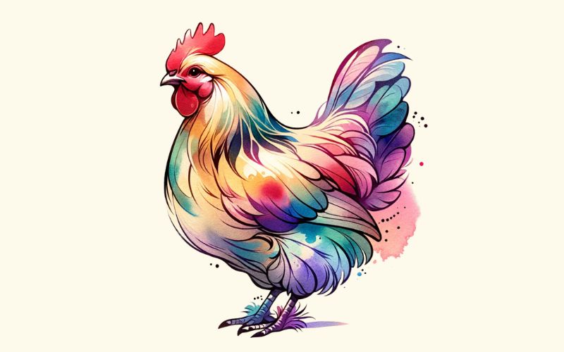 An watercolor chicken tattoo design. 