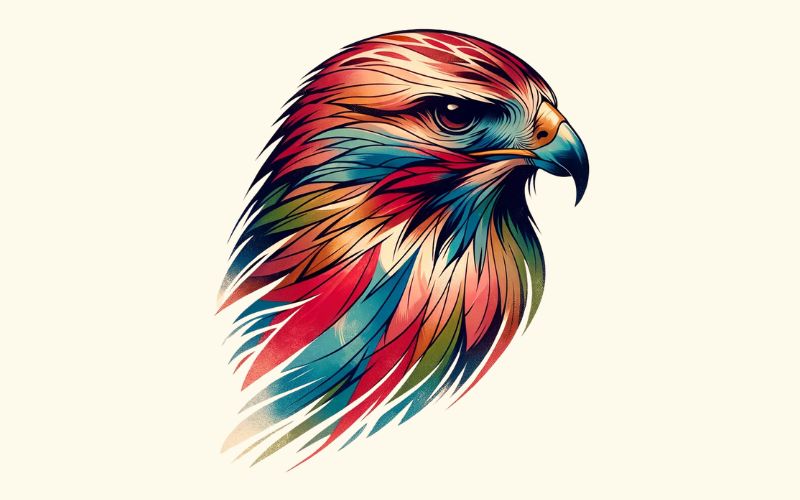 A watercolor style hawk tattoo design.