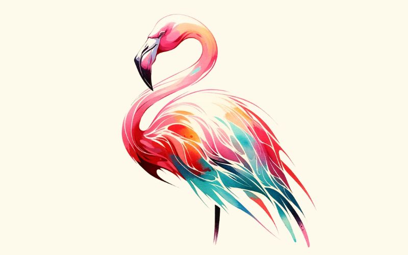 A watercolor style flamingo tattoo design.
