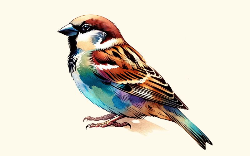 A watercolor style sparrow tattoo design.
