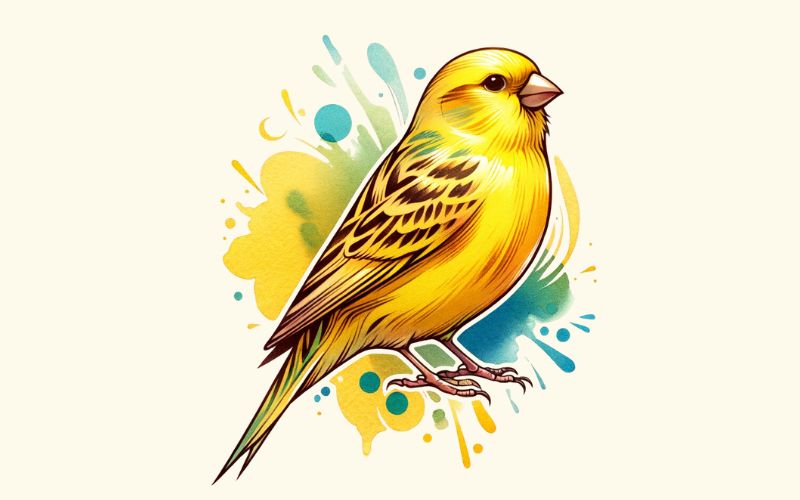 A watercolor style canary tattoo design.