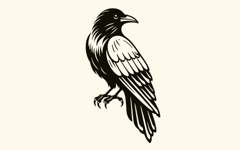 A minimalist style crow tattoo design. 