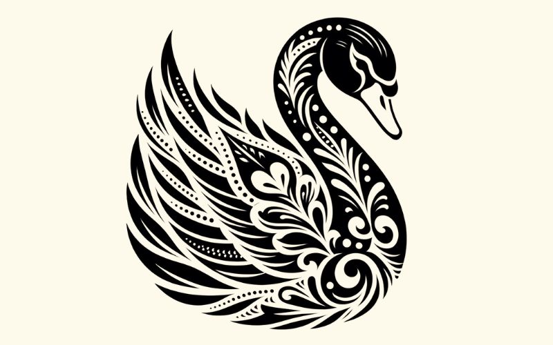 A blackwork style swan tattoo design.