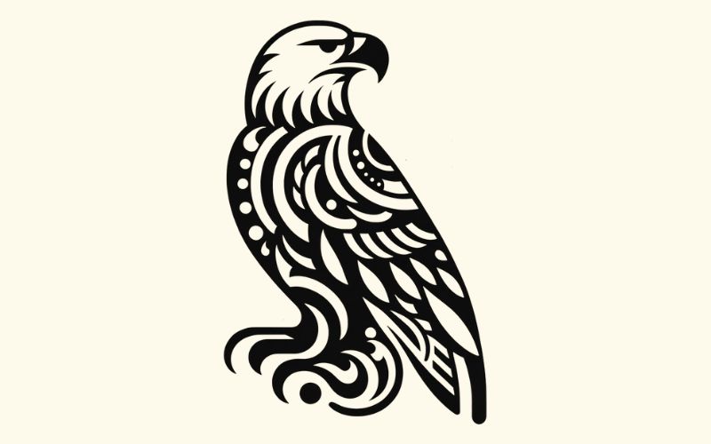 A blackwork style eagle tattoo design.
