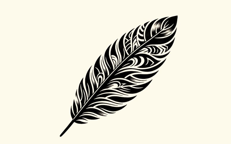 A blackwork style feather tattoo design.