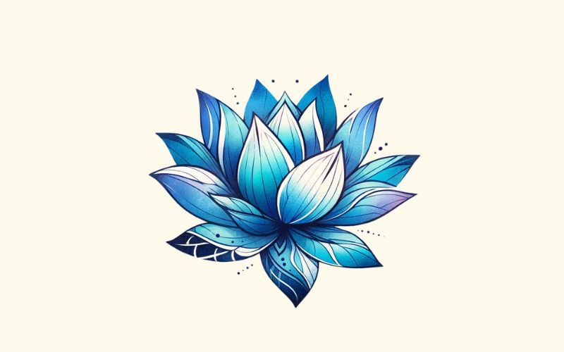 A watercolor style blue lotus tattoo design. 