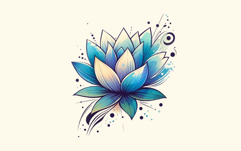 A watercolor style blue lotus tattoo design. 