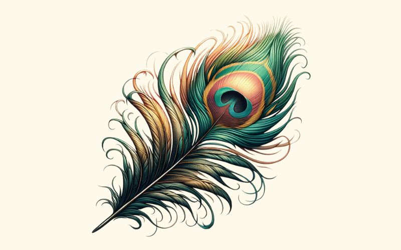Um desenho de tatuagem de pena de pavão em estilo realista.