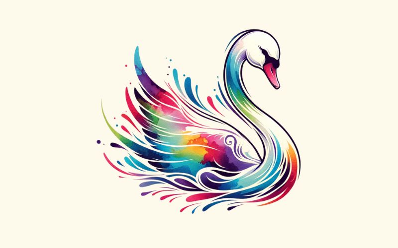 A vibrant watercolor style swan tattoo design.
