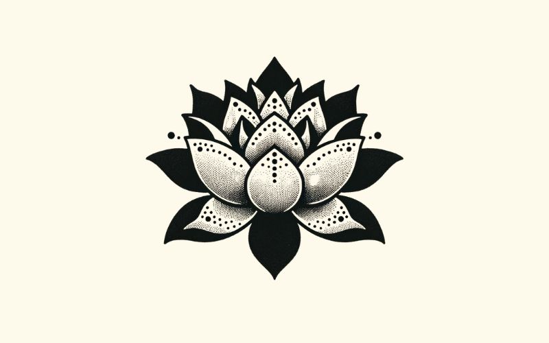 A dotwork style black lotus tattoo design. 