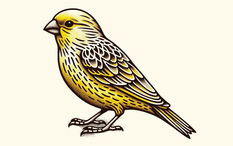 A dotwork style canary tattoo design.