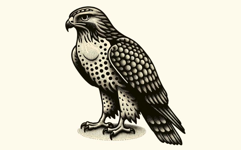 A dotwork style hawk tattoo design.