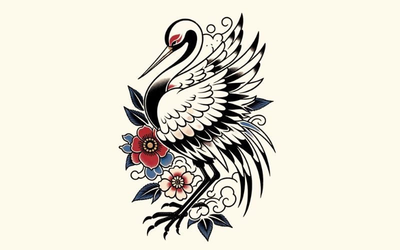 A Japanese style crane tattoo design.