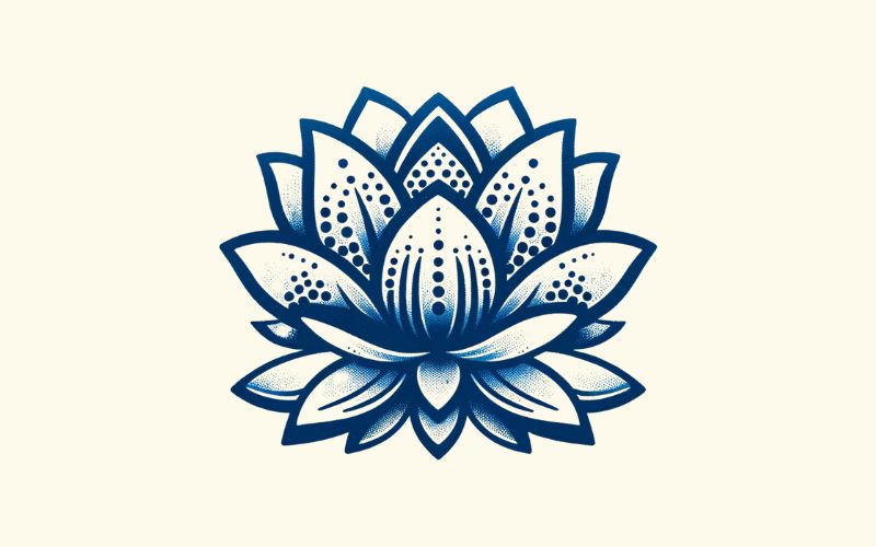 An dotwork style blue lotus tattoo design meaning strength. 
