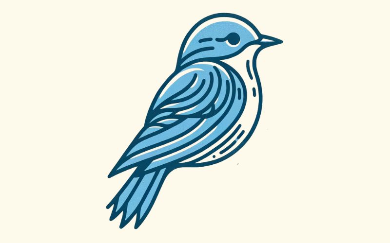 Um desenho de tatuagem de pássaro azul em estilo minimalista.