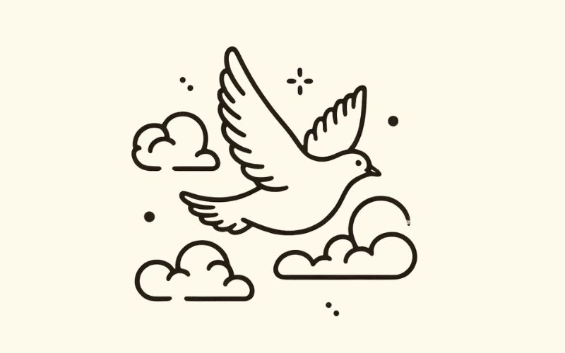 A minimalist style dove and cloud tattoo design. 