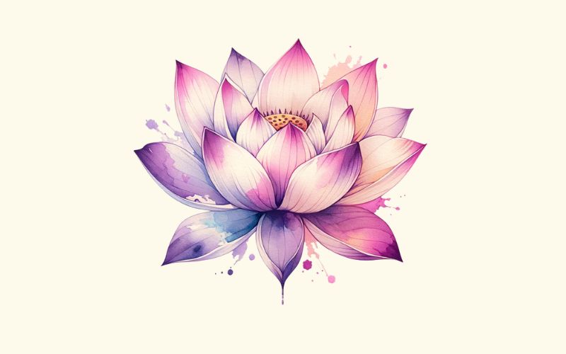 A watercolor style pink lotus tattoo design. 