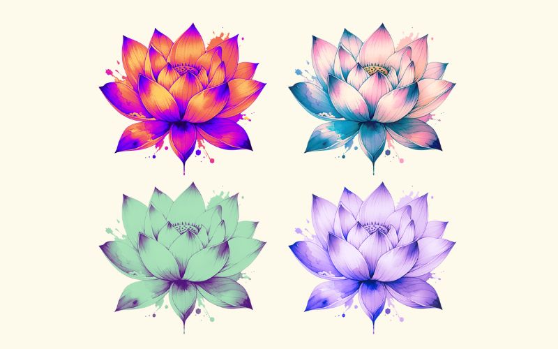 Lotus flowers in pop art style. 