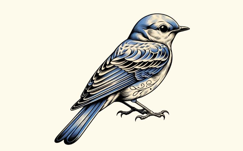 Um desenho de tatuagem de pássaro azul em estilo realista.