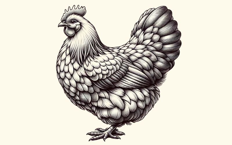 Un diseño de tatuaje de pollo de estilo realista. 