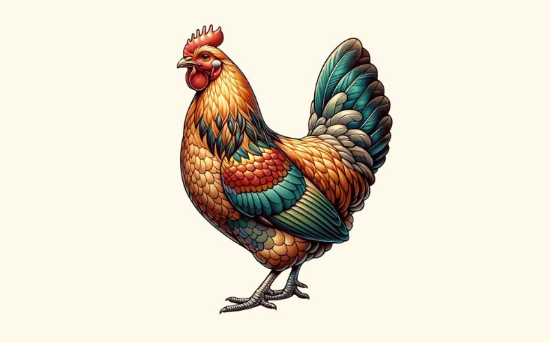 Un diseño de tatuaje de pollo de estilo realista. 