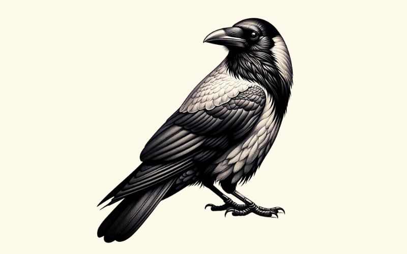 A realism style crow tattoo design.