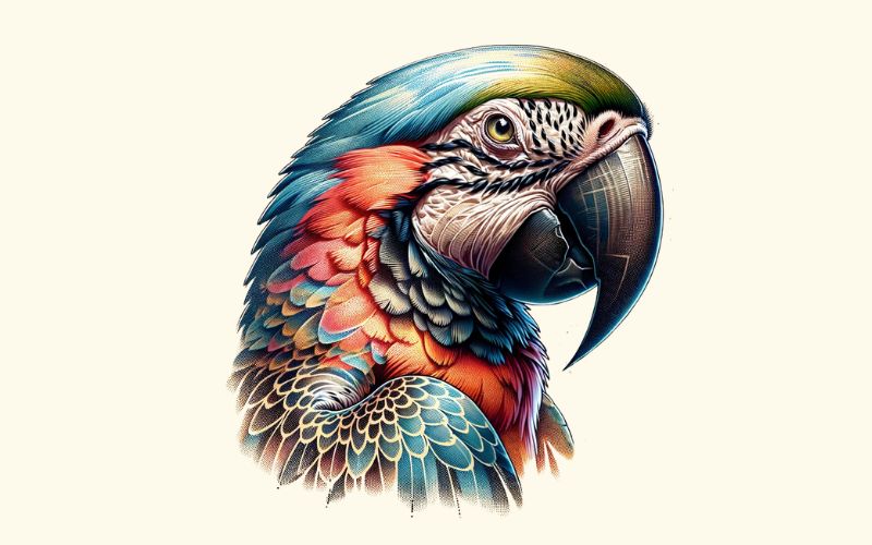 Um desenho de tatuagem de papagaio em estilo realista.