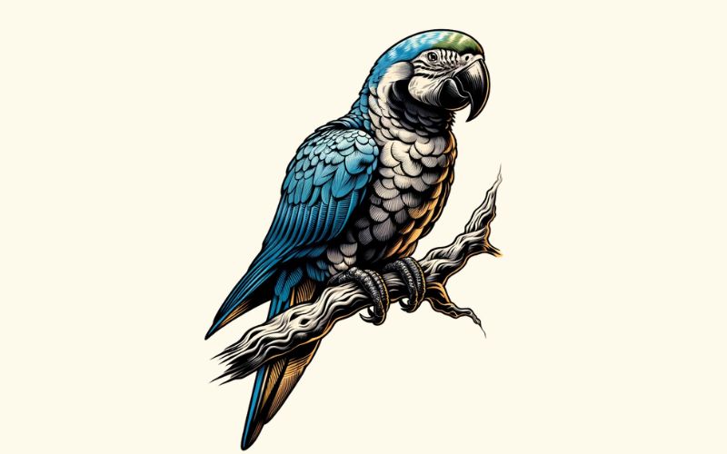 Um desenho de tatuagem de papagaio em estilo realista.