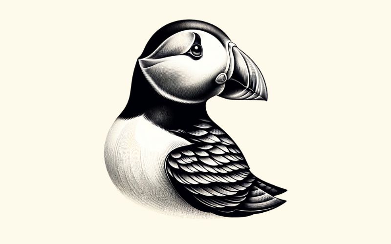 A realism style puffin head tattoo design.