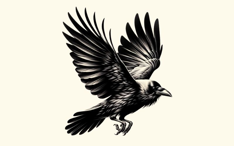 A realism style raven tattoo design.