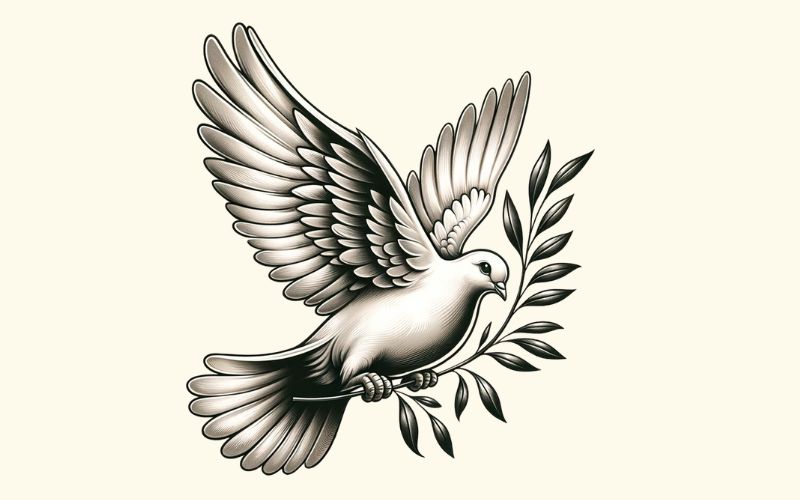 A realism style dove and olive branch tattoo design. 