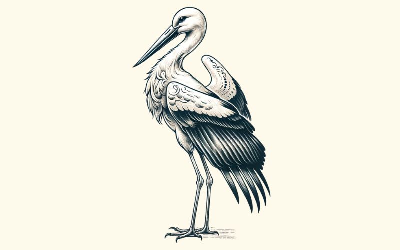 A realism style stork tattoo design.
