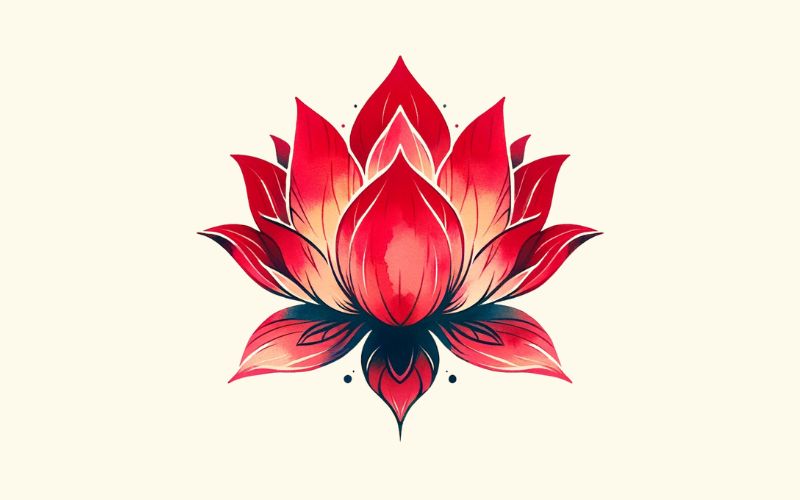 A watercolor style red lotus tattoo design. 
