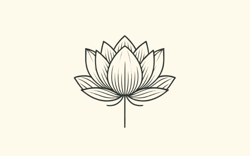 A minimalist style, small black lotus tattoo design. 