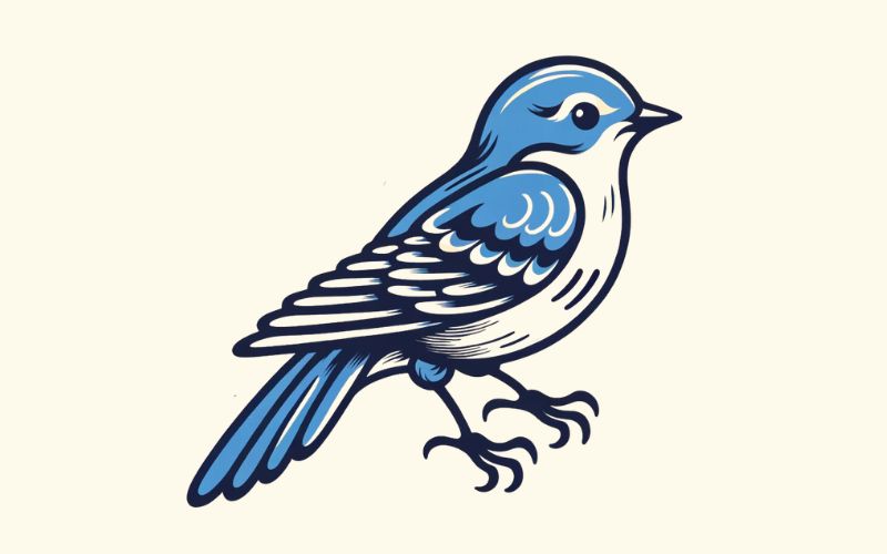 Um desenho de tatuagem de pássaro azul em estilo tradicional.