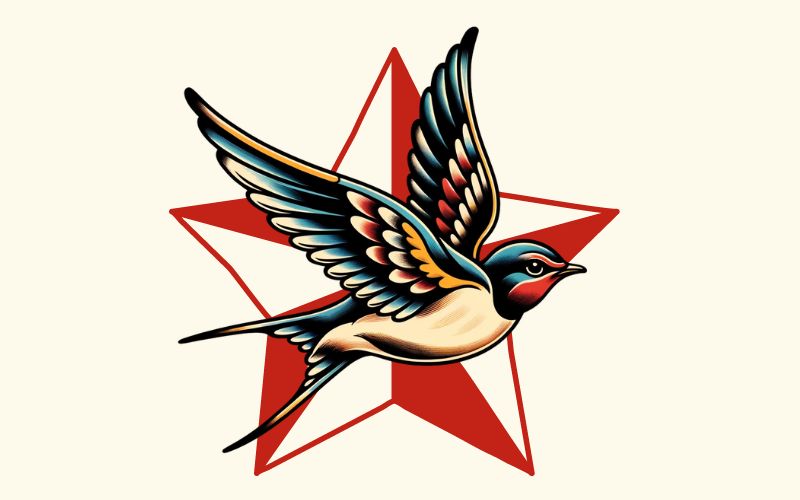 A traditional style swallow nautical star tattoo design. 